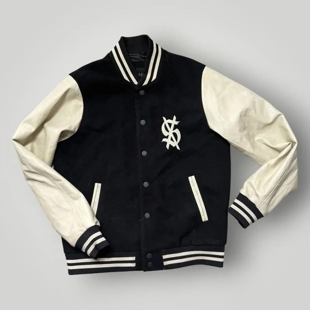 Ksubi King Letterman  Jacket Leather Sleeves Wool Blend Logo  sz M